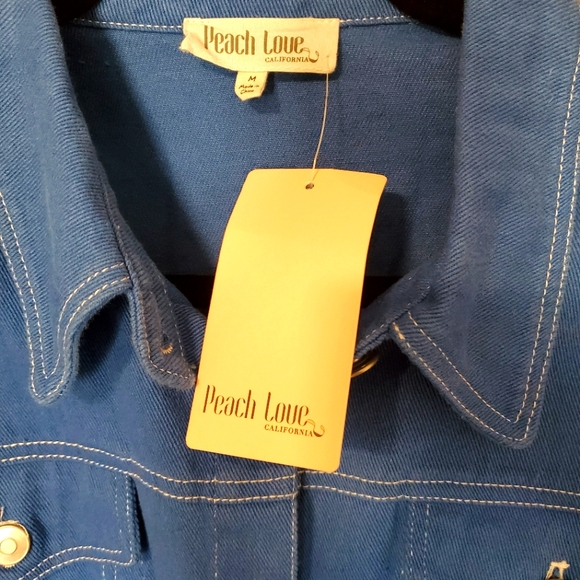 NEW Peach Love California Utility Blue Denim Jean Romper Jumpsuit Shorts Pockets - Picture 14 of 16